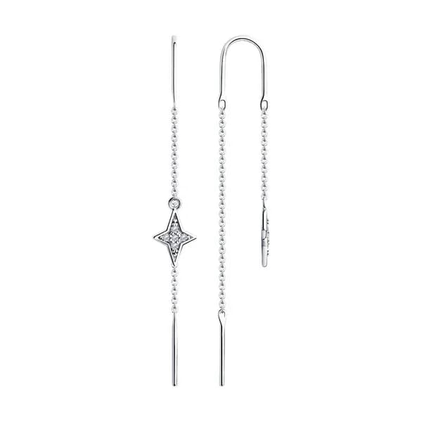 Diamant, Серьги из серебра с фианитами, 94-123-01503-1, продевки, 925 проба, протяжки