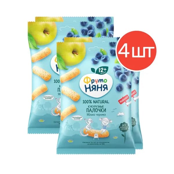 Кукурузные палочки с яблоком и черникой ФрутоНяня 20г 4 шт