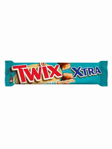 Шоколадный батончик Twix Xtra, печенье с соленой карамелью в молочном шоколаде, 82 г