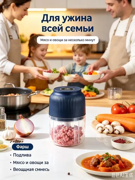Измельчитель электрический кухонный, универсальный, беспроводной на аккумуляторе
