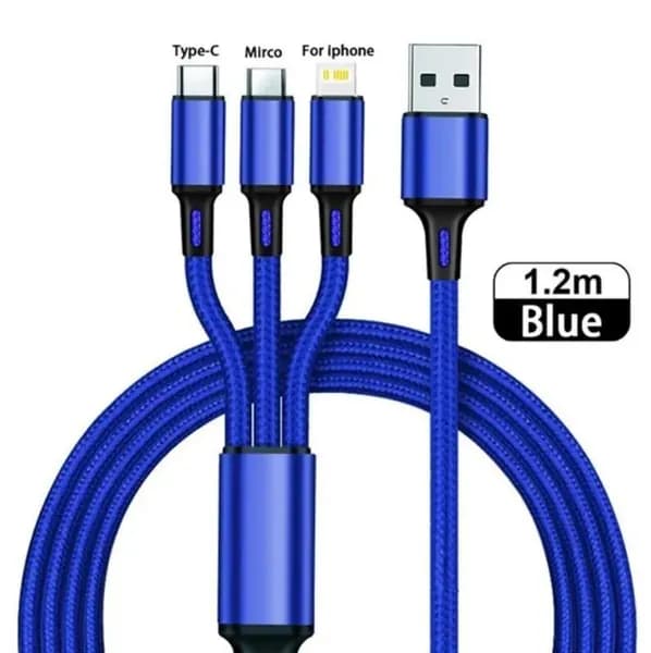 KAIQISJ Кабель для мобильных устройств USB 3.0 Type-A/Apple Lightning, USB Type-C, 1.2 м, синий