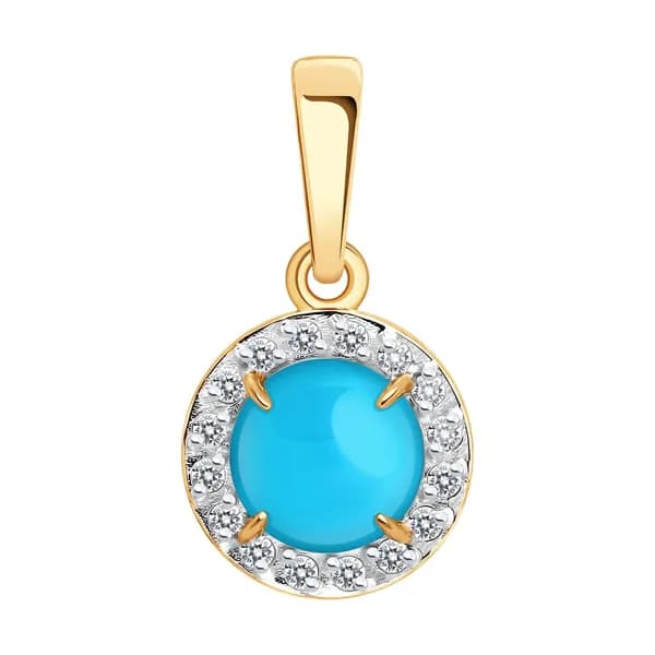 Золотая подвеска DIAMANT-ONLINE с фианитом и бирюзой 585 пробы