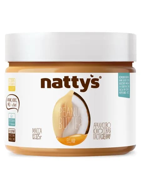 Nattys Арахисовая паста без сахара c кокосом, 325 гр