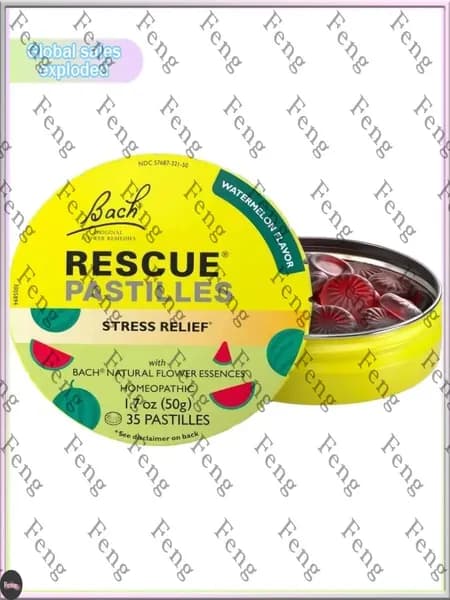 Bach, RESCUE REMEDY, Успокаивающие пастилки, природное снятие напряжения, арбуз, 50 г