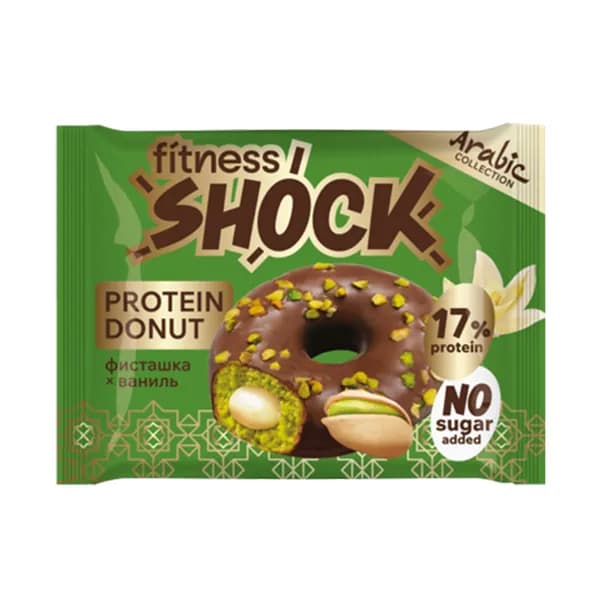 Донат протеиновый Фисташка-ваниль глазированный (без сахара), Fitness Shock, 70 г, Россия