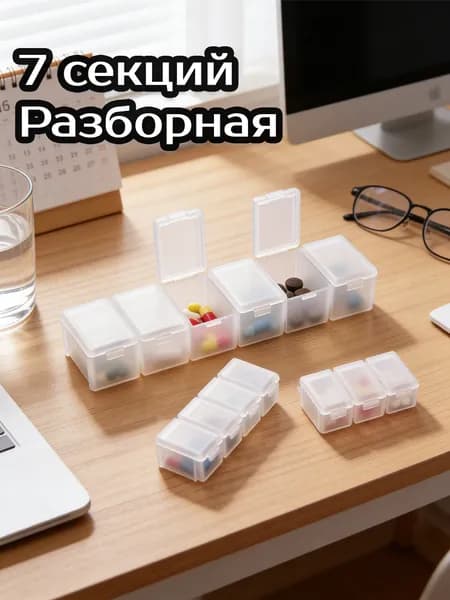 Дорожная мини таблетница на 7 секций, разборный органайзер для лекарств, герметичный контейнер из PP пластика