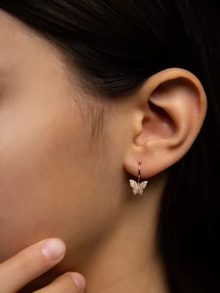 Серьги серебряные бабочки с фианитами, 925 проба, позолоченные