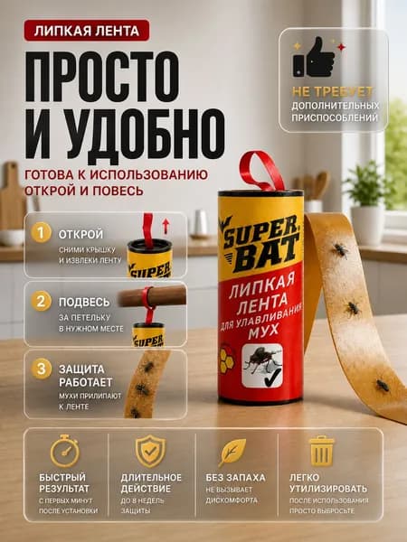 Липкая лента от мух SuperBat 5 штук
