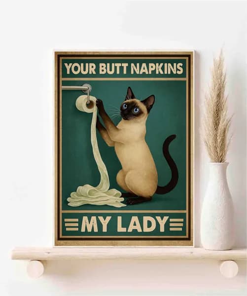 Сиамская кошка, Your Butt Napkins My Lady, Плакат Акварель А3 ( 30х42 см. )