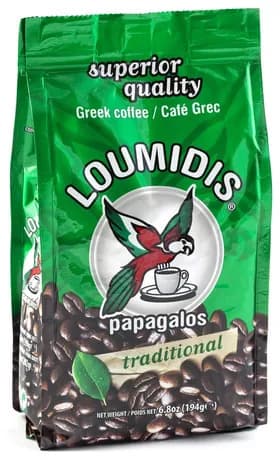 Кофе молотый для турки Loumidis Papagalos, средняя обжарка, пачка 96г, производство ГРЕЦИЯ