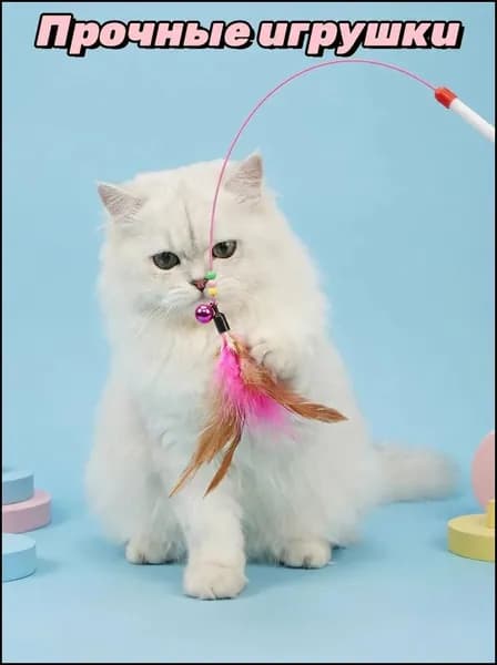 Совместные игры с кошкой ,Игрушка для кошек , Интерактивная игрушка с натуральным пером и колокольчиком,