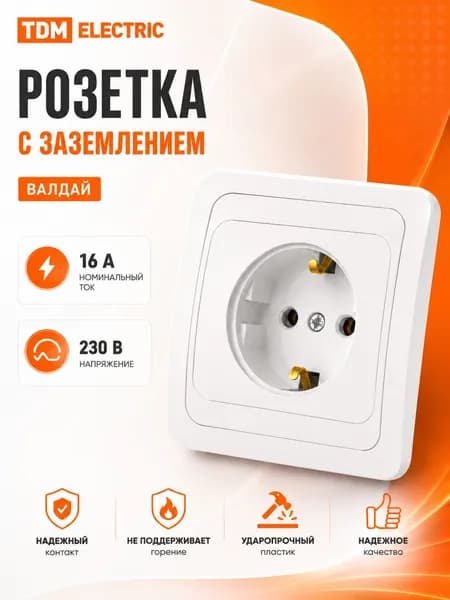 Розетка 2П+З 16А белая Валдай SQ1804-0008 TDM ELECTRIC