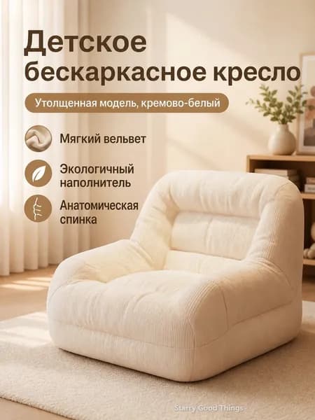 Бескаркасный диван Груша, Вельвет, Размер M,белый