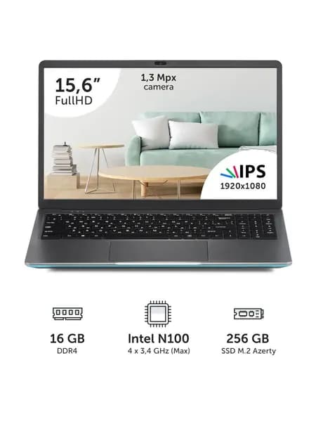 Azerty RB-1555 Ноутбук 15.6", Intel Processor N100, RAM 16 ГБ, SSD 256 ГБ, Intel UHD Graphics, Windows Pro, (
), светло-серый, Русская раскладка