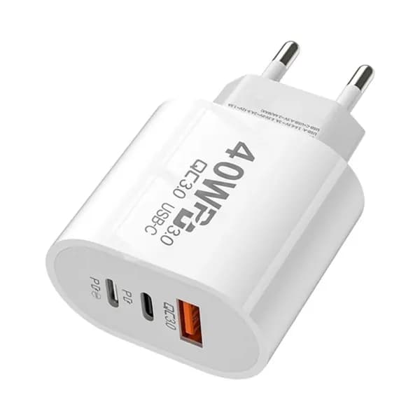 (1 шт) Зарядное устройство 40W 2xPD+USB, белый