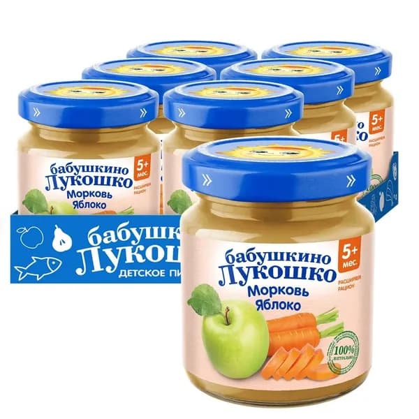 Пюре Бабушкино лукошко Морковь с Яблоком , с 5 месяцев, 100 грамм, 6 шт.