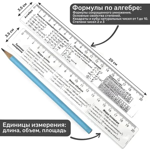 Линейка справочная 20 см Алгебра, Единицы измерения Стамм 3 шт.