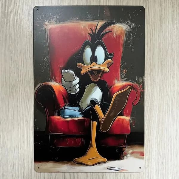 Табличка металлическая интерьерная Арт Утка в Кресле JDM Daffy Duck