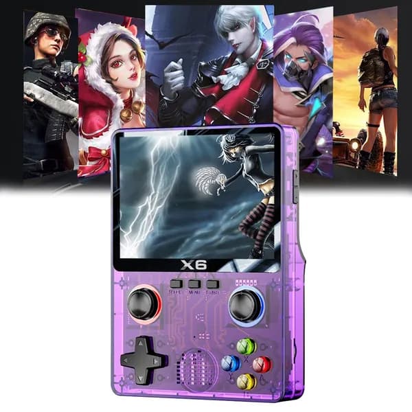 Портативная ретро-игровая консоль X6, 3,5 IPS-экран, прозрачный фиолетовый