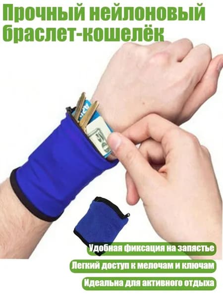Прочный нейлоновый браслет-кошелёк, Синий