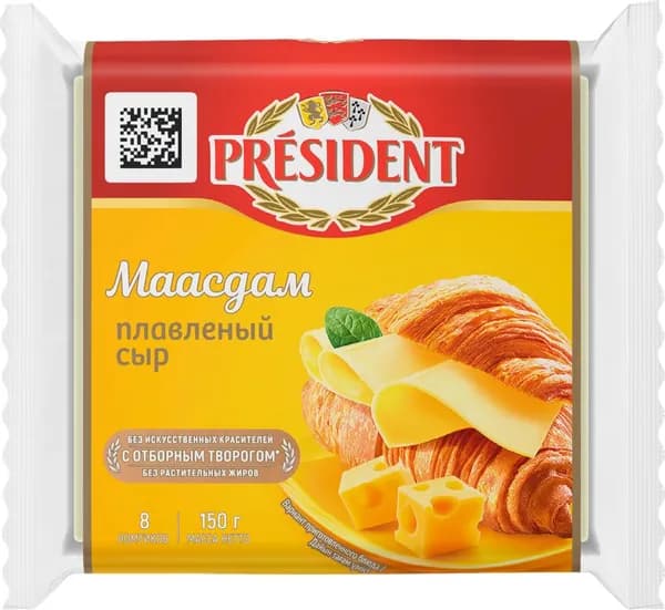 Сыр плавленый PRESIDENT Маасдам 40%, без змж, 150г 3 шт.