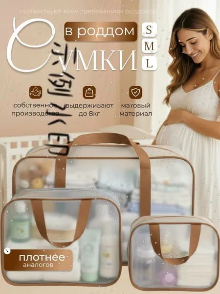 Сумки в роддом прозрачные для беременных набор 3 шт. без наполнения для мамы и малыша