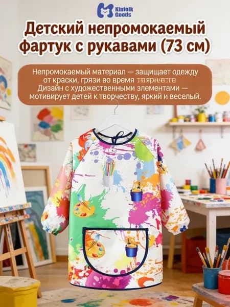 Детский непромокаемый фартук с рукавами 73 см