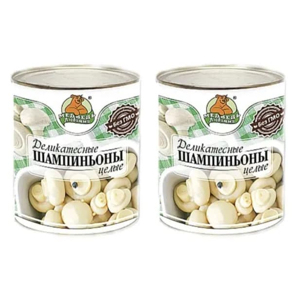 Медведь любимый Шампиньоны целые, 850 мл, 2шт