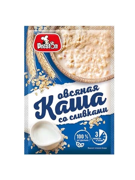 Preston Каша овсяная со сливками, быстрого приготовления, 37 гр