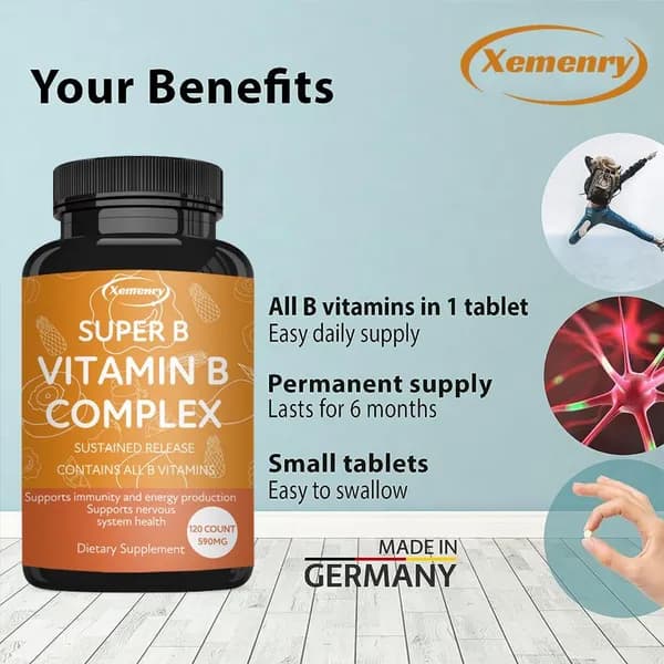 Витаминный комплекс Xemenry Super B-Complex. Содержит все необходимые витамины группы B. Улучшает энергетический обмен и синтез красных кровяных клеток.
