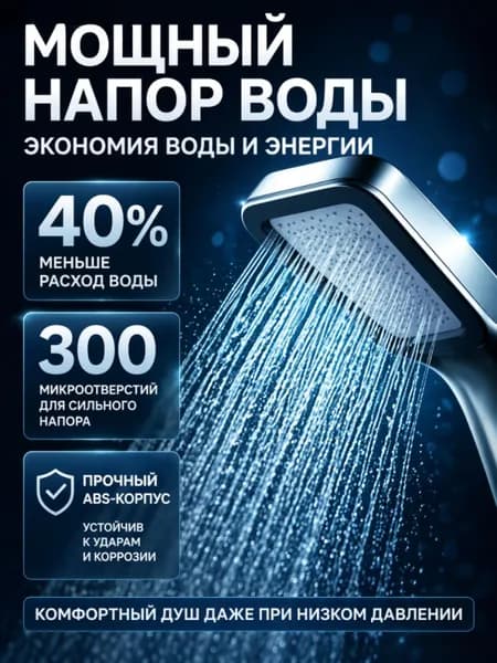Лейка для душа с 300 отверстиями - ручная насадка с высоким давлением, экономией воды и режимами для обновления ванной и комфортного душа
