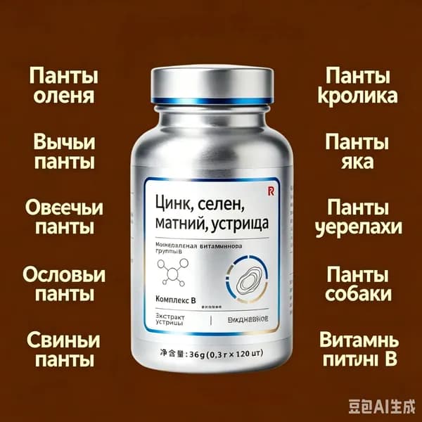 Мужской витаминный комплекс: цинк, селен, магний, устрица, панты оленя, В-группа