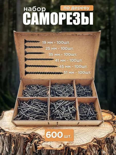 Саморезы черные по дереву набор 19,25,35,41,45,51 600 шт