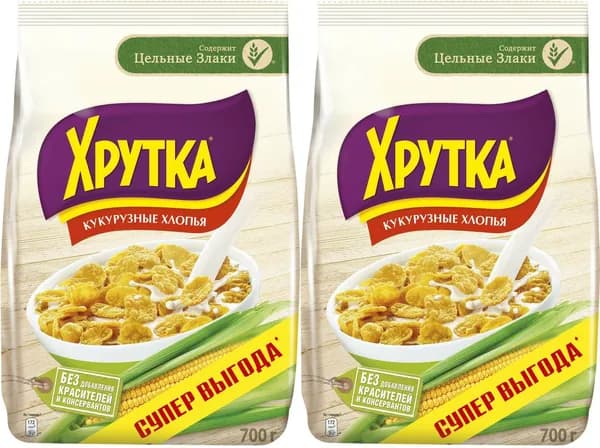 Хлопья Хрутка кукурузные обогащенные кальцием, комплект: 2 упаковки по 700 г