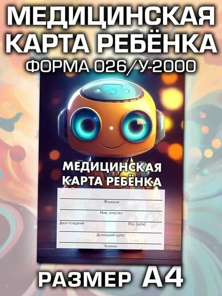 Медицинская карта 026/у-2000 Аурасо, медкарта в детский сад, школу и поликлинику, амбулаторная, большая, размер А4