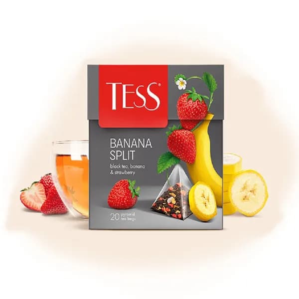 Чай в пирамидках черный Tess Banana Split (Банана Сплит) 20 пак. Банан, клубника.