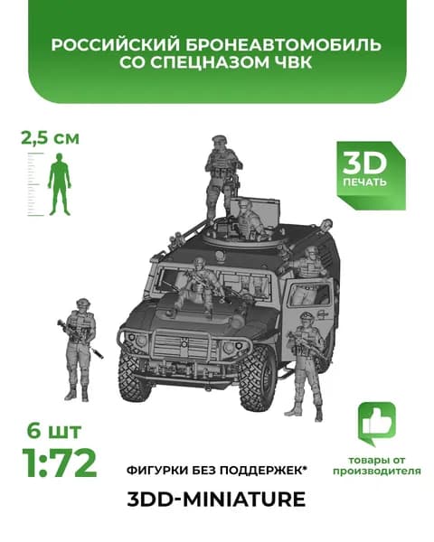 3DD Российский бронеавтомобиль с десантом с трофейным NLAW и пулеметом Корд. Масштаб 1/72