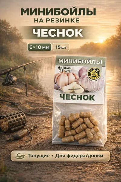 Минибойлы на резинке "Чеснок", 6x10 мм, 15 шт - тонущие бойлы для карпа, карася, фидера и донной ловли
