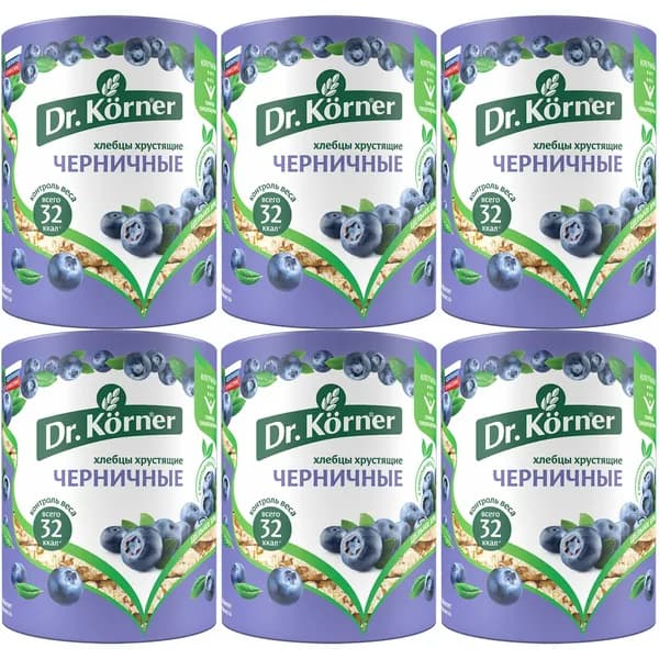 Хлебцы мультизерновые Dr.Korner Злаковый коктейль черничные 100 г, набор: 6 штук