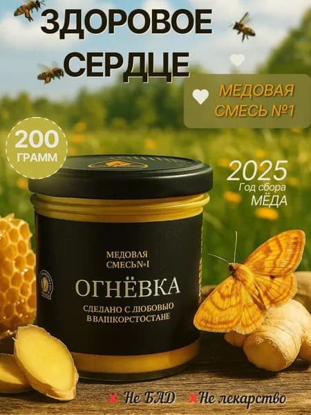 Мед натуральный с огневкой и имбирем, вегетарианский продукт, правильное питание, Башкирский мед