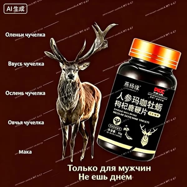 Таблетки Мака + оленьи пенис: укрепляют почки, восстанавливают мужскую энергию. Мощное противоутомительное действие, повышение либидо, развитие репродуктивных органов. Эффект устойчивый и длительный