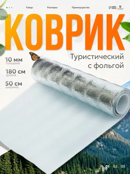 Коврик туристический 200x60x0.3см, с фольгой
