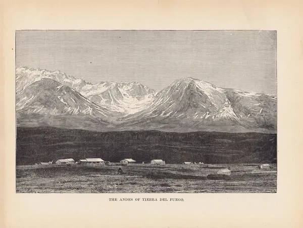 Южная Америка. Огненная Земля. Анды. Антикварная гравюра (ксилография). США, 1892 г.