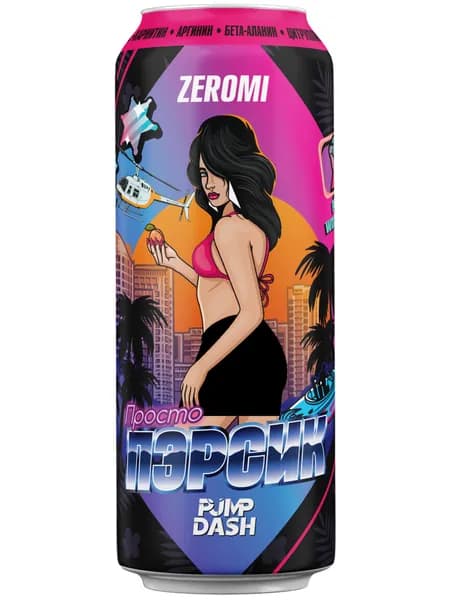 Энергетик спортивный без сахара ZEROMI Pre-Workout Pump Dash, 450 мл, просто персик