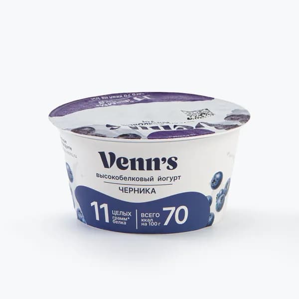 Йогурт Греческий, обезжиренный с черникой 0,1% 130 г, Venn`s
