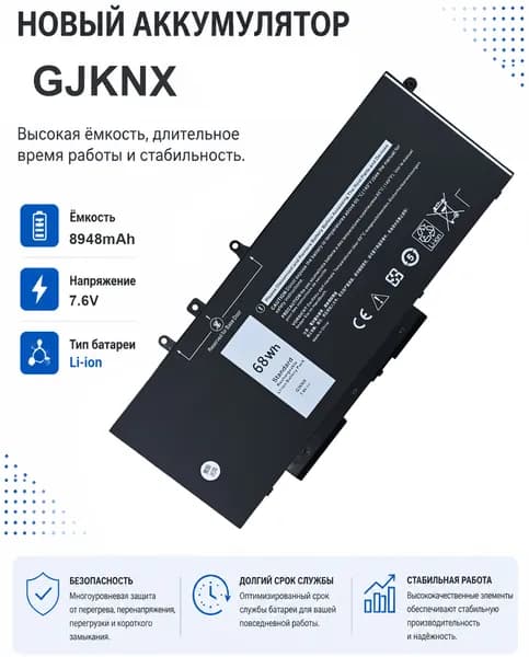 XINXIN Аккумулятор для ноутбука 8948 мАч, (Аккумулятор GJKNX для ноутбука Dell Latitude E5480 5580 5490 5590, для серии DELL Precision M3520 M3530 GD1JP 7,6В 68Вт·ч)