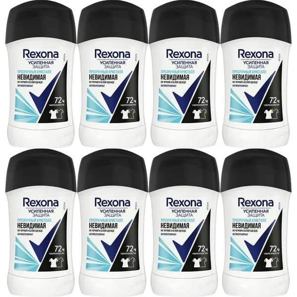 Антиперспирант стик Rexona Прозрачный кристалл женский 40 мл, набор: 8 штук