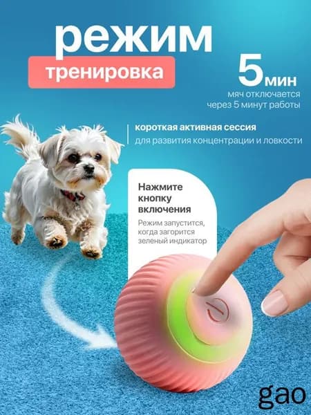 Игрушка для той-пуделя / Мяч интерактивный, развивающий, с датчиком движения / Для щенков, котят и взрослых