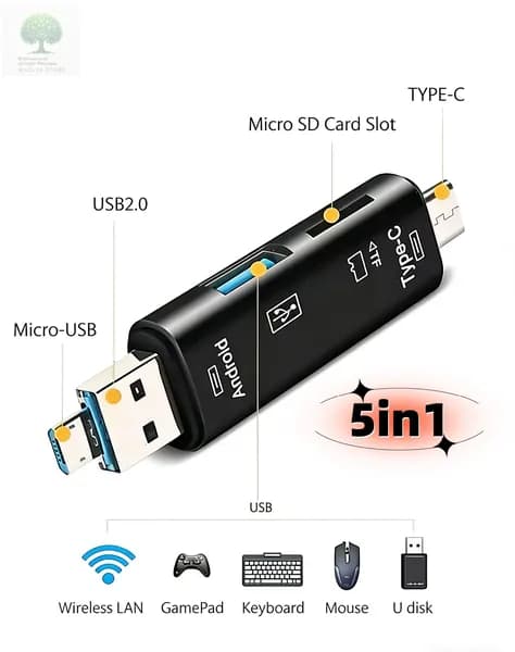 5 в 1 многофункциональный Usb 2.0 тип C/Usb /Micro Usb/Tf/SD карты памяти Reader OTG Card Reader адаптер мобильных телефонов аксессуары