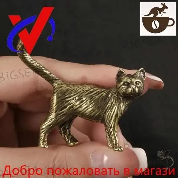 Винтажная латунная фигурка котенка для интерьера в стиле лофт